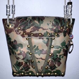 Tomboy Totes One-of-a-Kind Camo Studded Flap Tote Industrial Luxe Bag